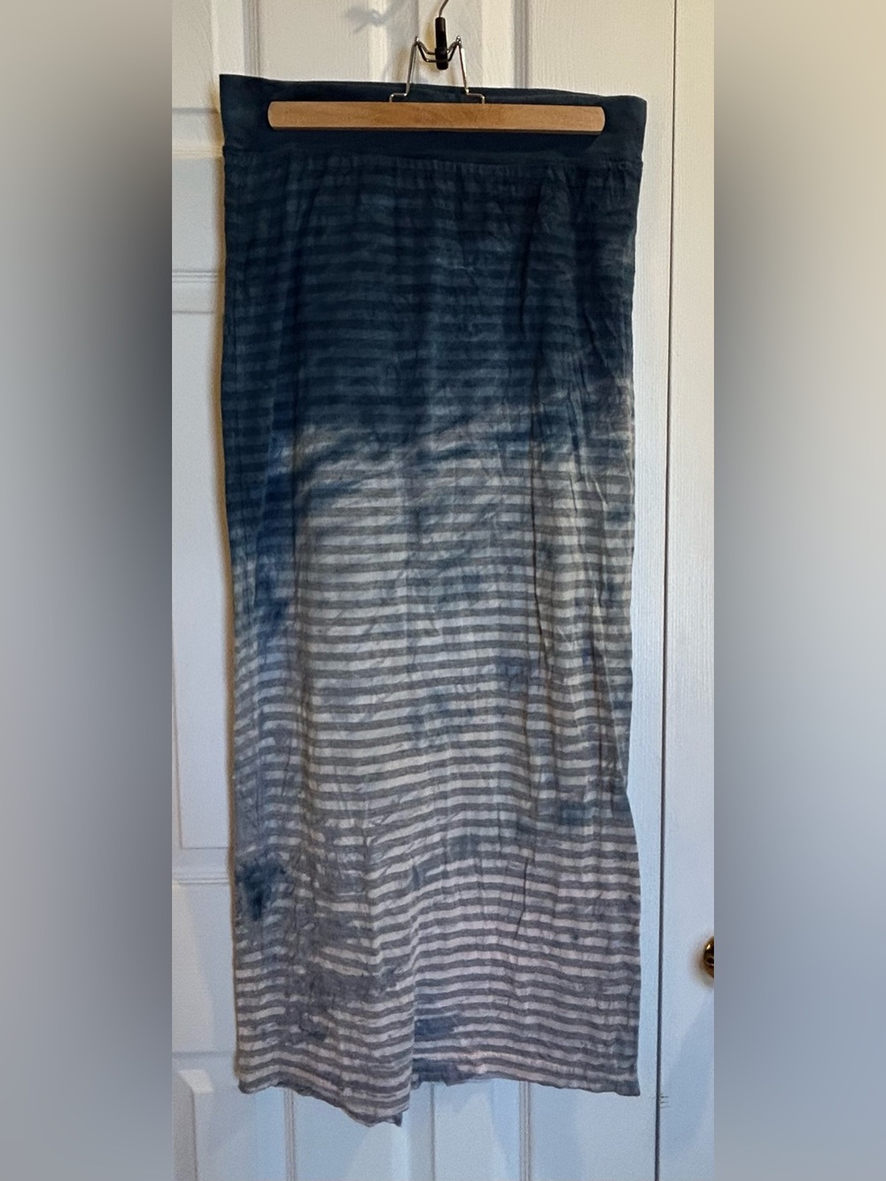 Hard Tail Striped Ombre Tie Dye Maxi Skirt - organic cotton/bamboo, blue & gray